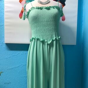 Mint Green Smocked Jumpsuit
